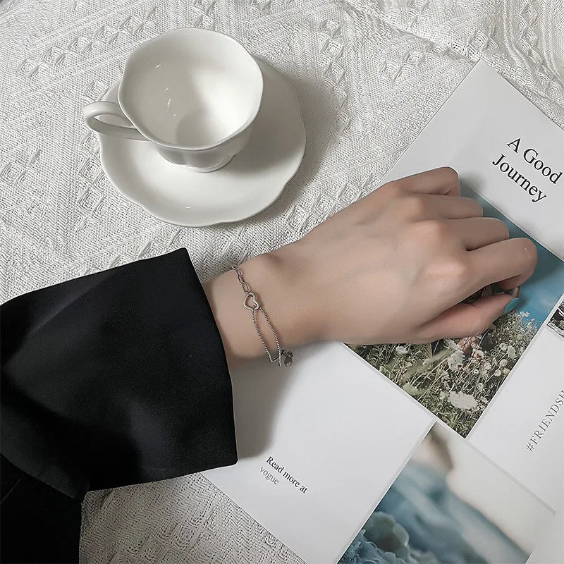 Pulseira Silver Duplo Amor Coração