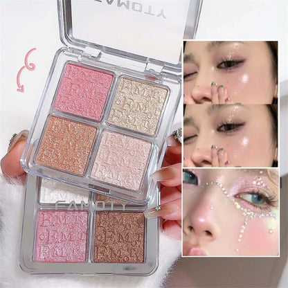 4 Cores Diamante Iluminador Paleta de Pó Glitter Contorno Facial Iluminar Maquiagem