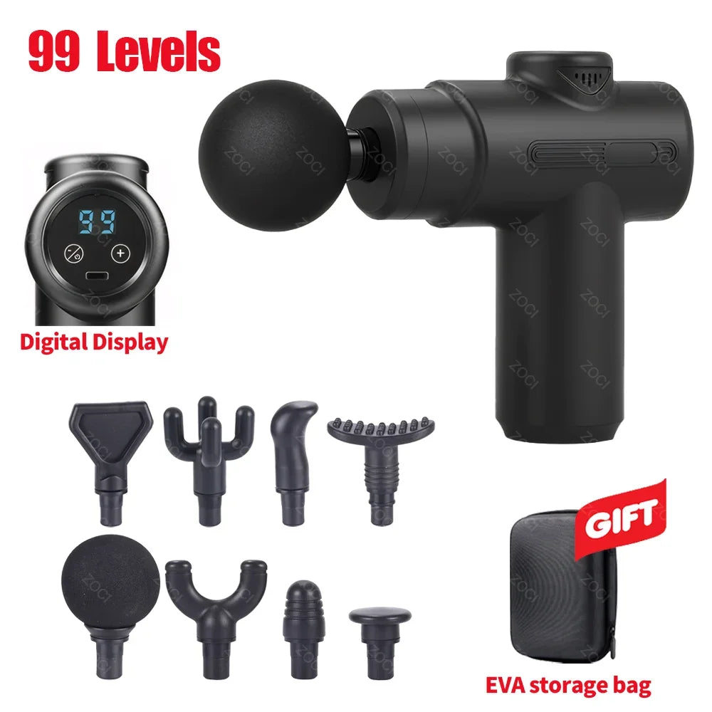 Mini 99 Níveis Fascia Gun Handheld Portable Massage Gun Vibração Display