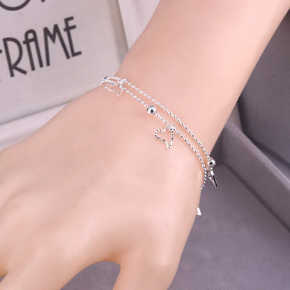 Pulseira Silver Duplo Amor Coração