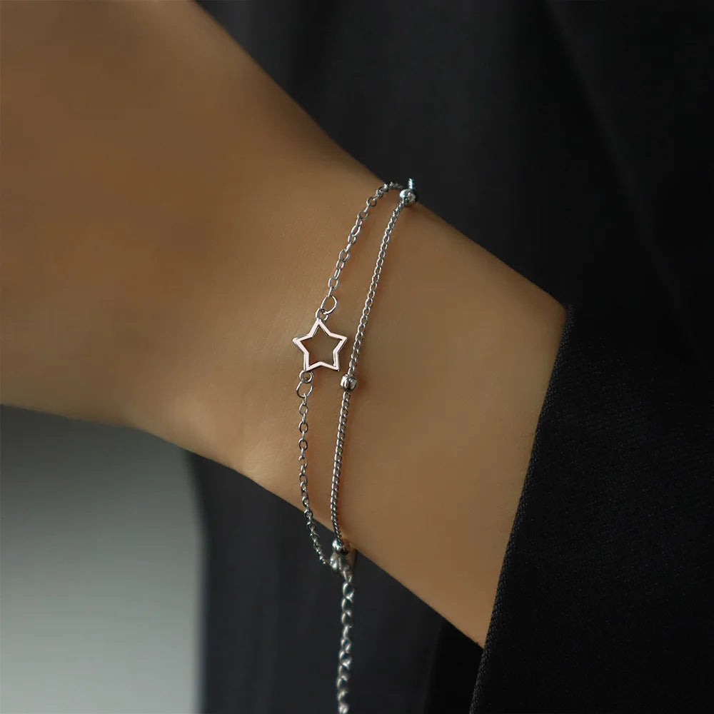 Pulseira Silver Duplo Amor Coração