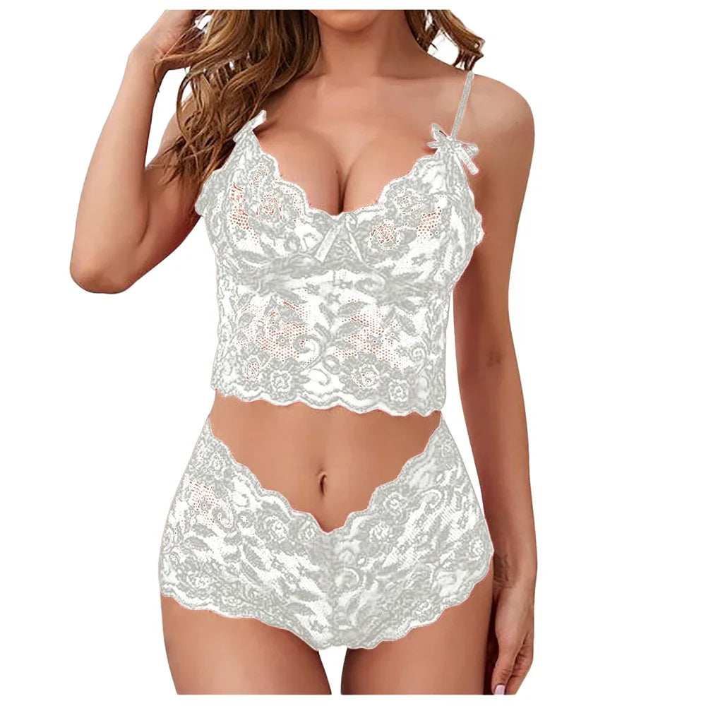 Conjunto de lingerie feminina sexy bordado floral Roupa interior erótica
