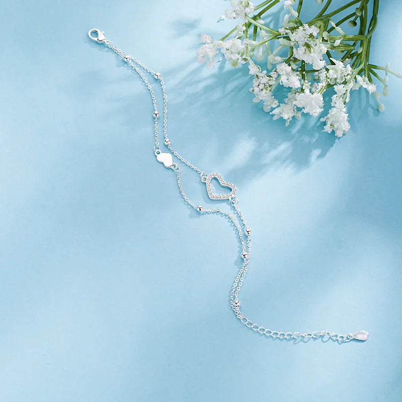 Pulseira Silver Duplo Amor Coração