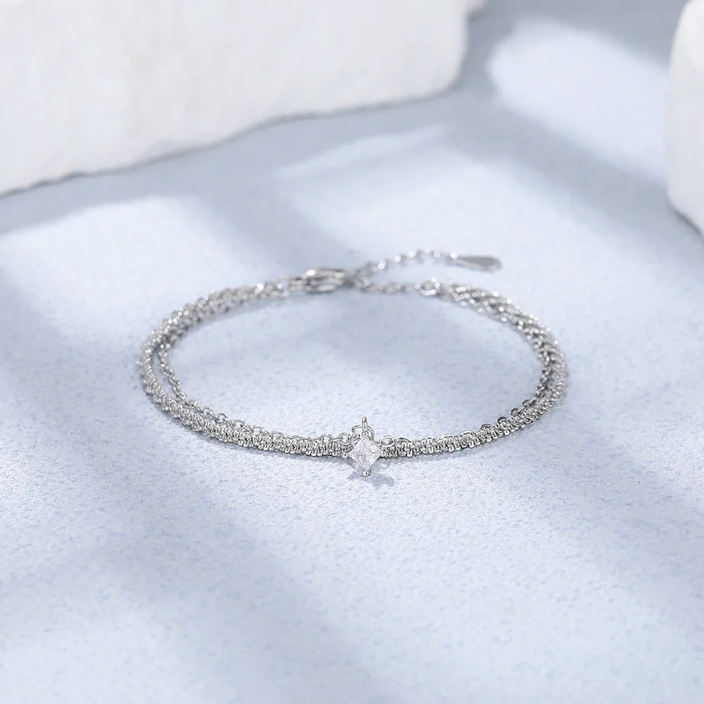 Pulseira Silver Duplo Amor Coração