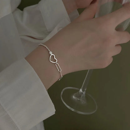 Pulseira Silver Duplo Amor Coração