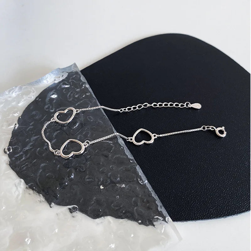 Pulseira Silver Duplo Amor Coração