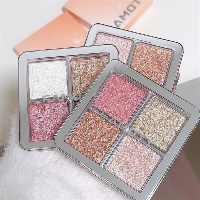 4 Cores Diamante Iluminador Paleta de Pó Glitter Contorno Facial Iluminar Maquiagem