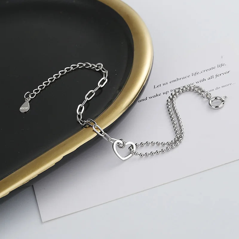 Pulseira Silver Duplo Amor Coração