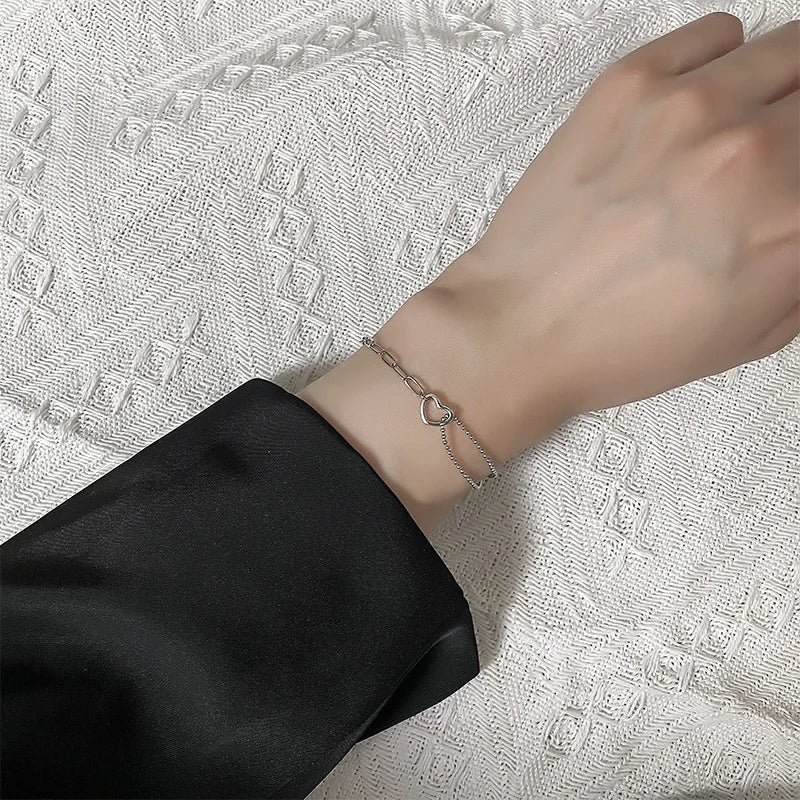 Pulseira Silver Duplo Amor Coração