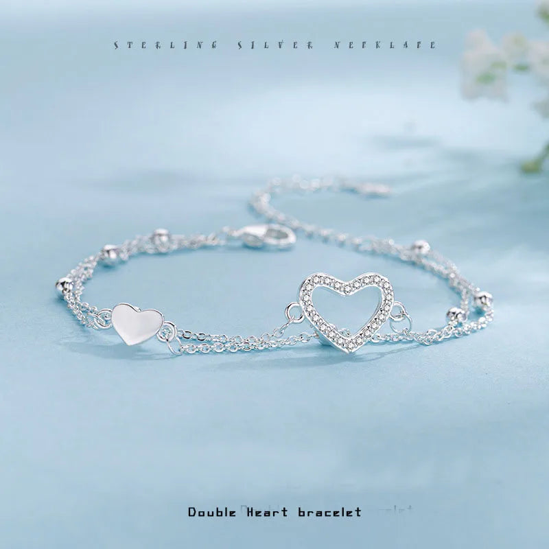 Pulseira Silver Duplo Amor Coração