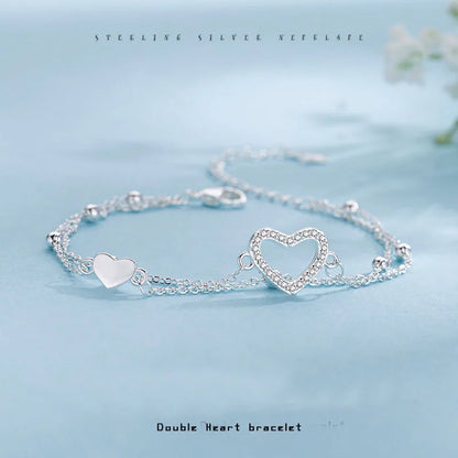 Pulseira Silver Duplo Amor Coração