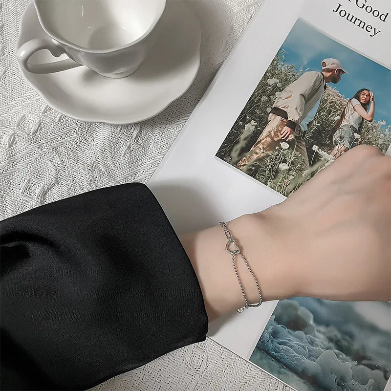 Pulseira Silver Duplo Amor Coração