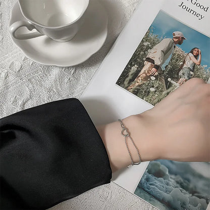 Pulseira Silver Duplo Amor Coração