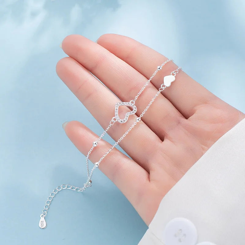 Pulseira Silver Duplo Amor Coração