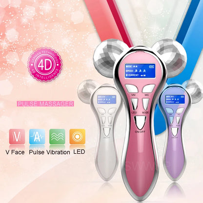 4D EMS Massageador Facial Rolo Microcorrente Dispositivo Facial Vibração