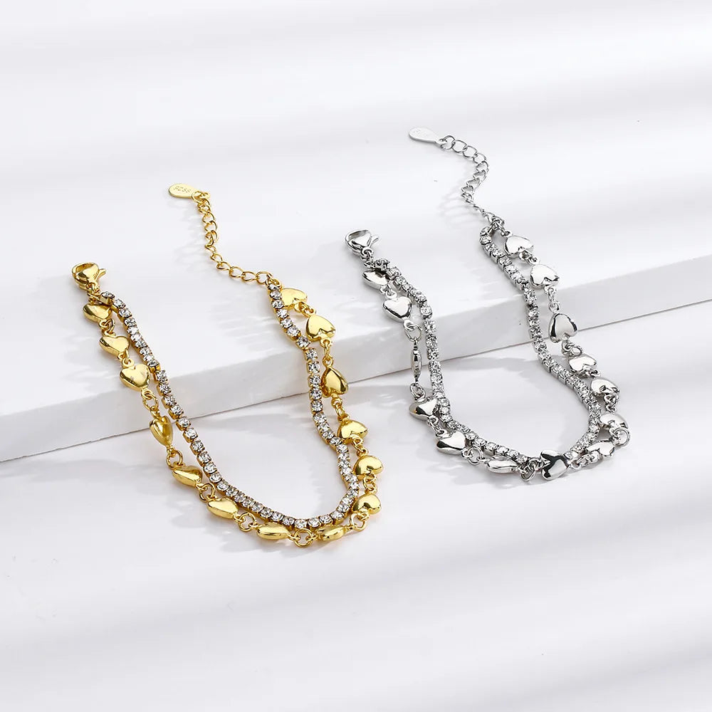 Pulseira Silver Duplo Amor Coração