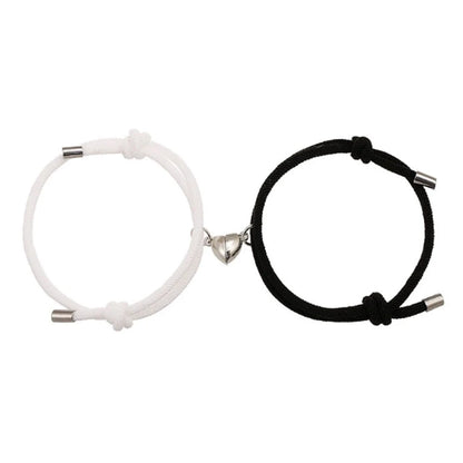 Conjunto de 2 Peças Preto Branco Corda de Mão Amor Magnético Casal Pulseira