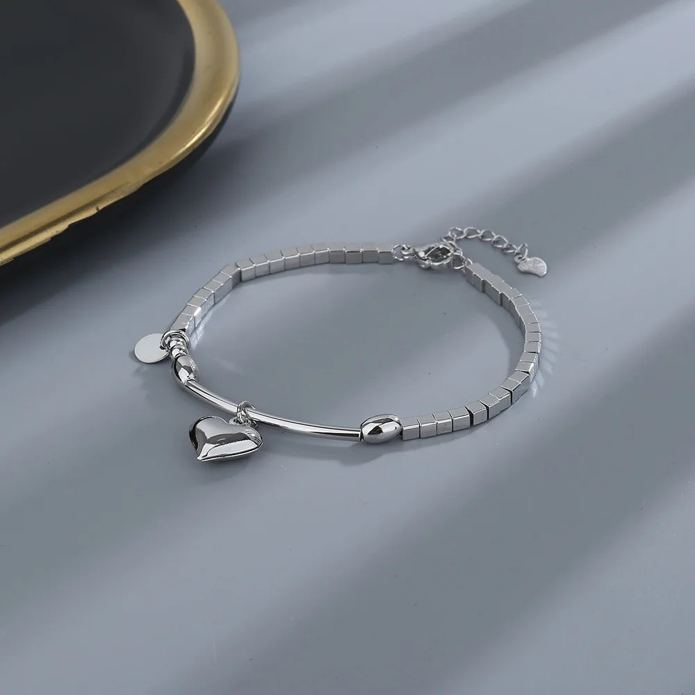 Pulseira Silver Duplo Amor Coração