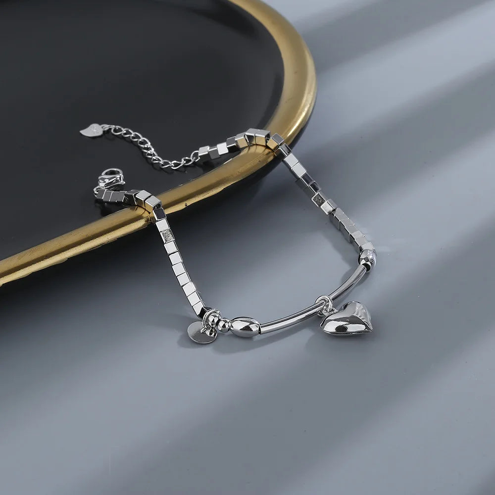 Pulseira Silver Duplo Amor Coração