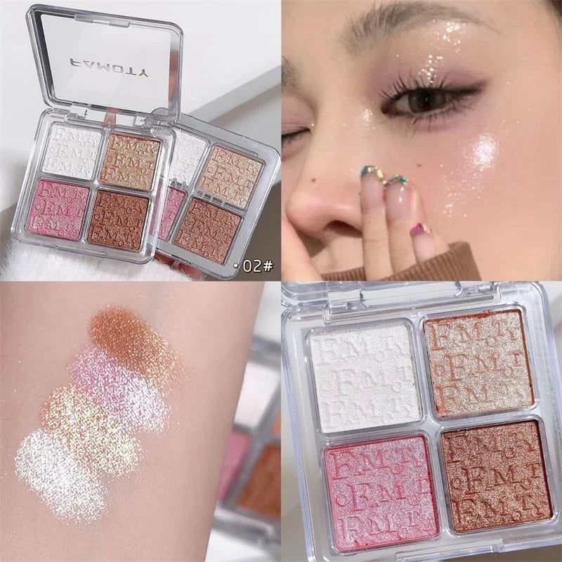 4 Cores Diamante Iluminador Paleta de Pó Glitter Contorno Facial Iluminar Maquiagem