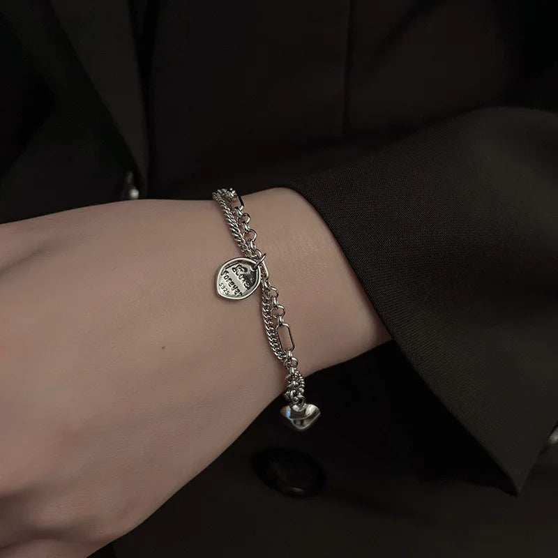 Pulseira Silver Duplo Amor Coração