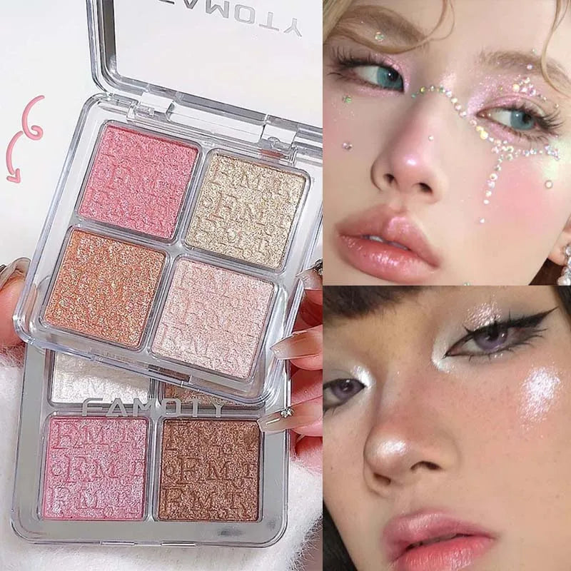 4 Cores Diamante Iluminador Paleta de Pó Glitter Contorno Facial Iluminar Maquiagem