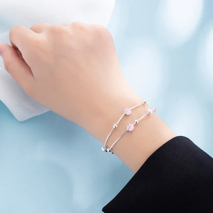 Pulseira Silver Duplo Amor Coração