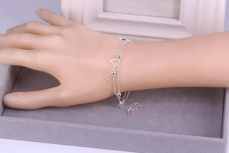 Pulseira Silver Duplo Amor Coração