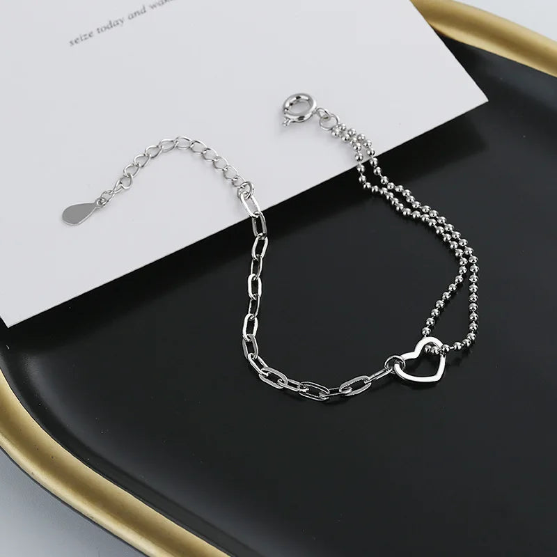 Pulseira Silver Duplo Amor Coração