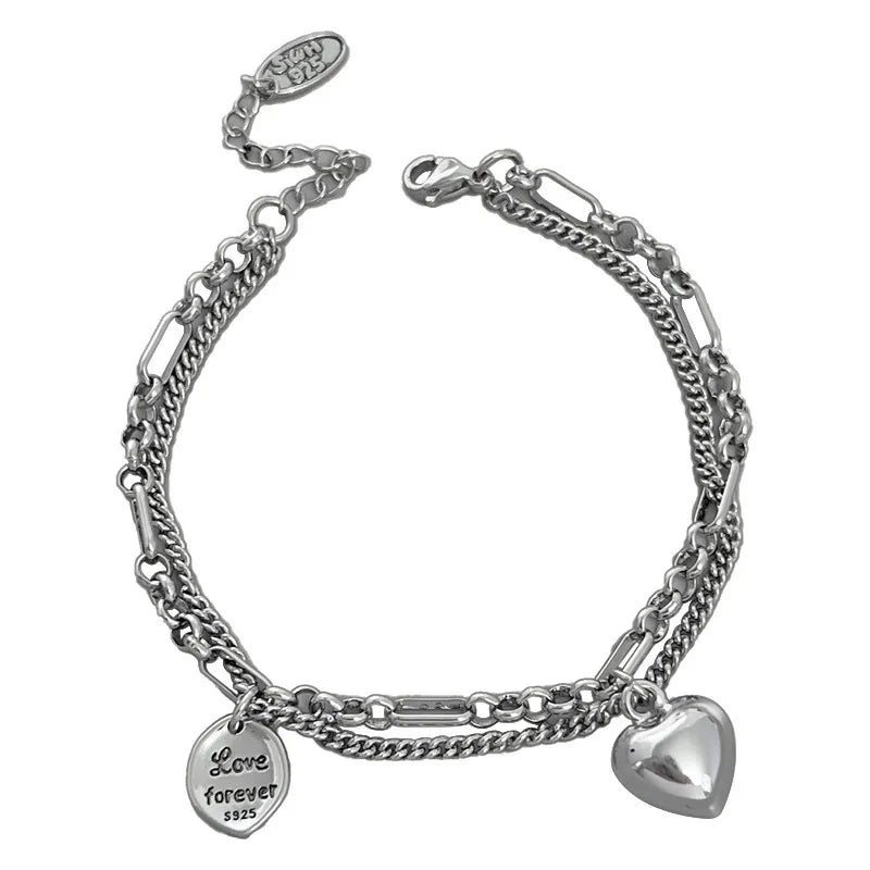 Pulseira Silver Duplo Amor Coração