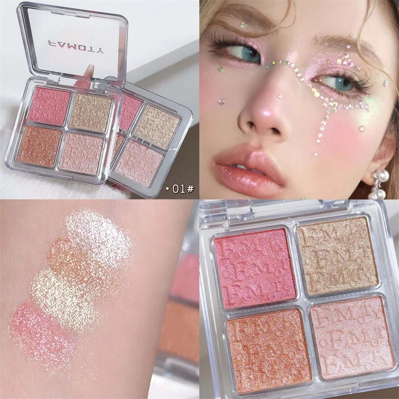 4 Cores Diamante Iluminador Paleta de Pó Glitter Contorno Facial Iluminar Maquiagem