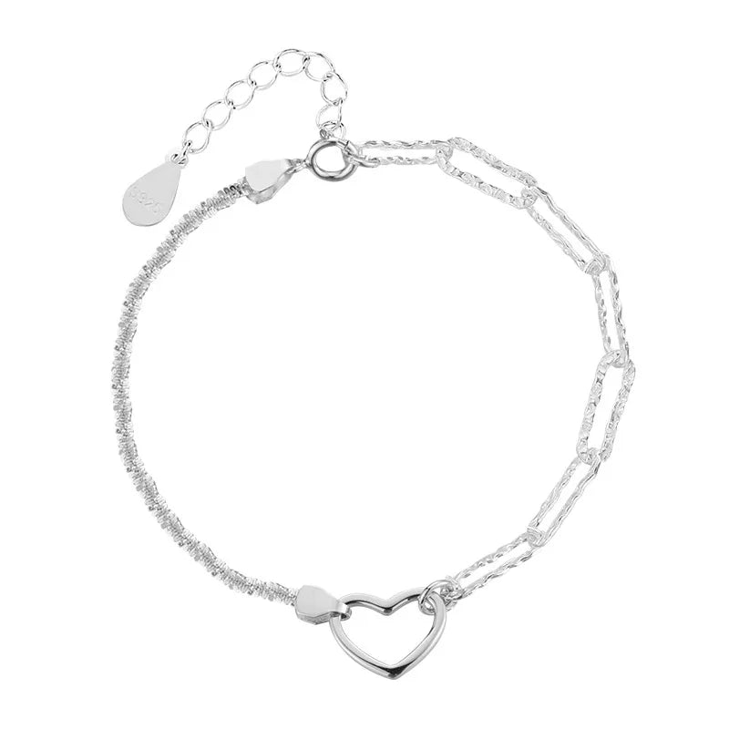 Pulseira Silver Duplo Amor Coração