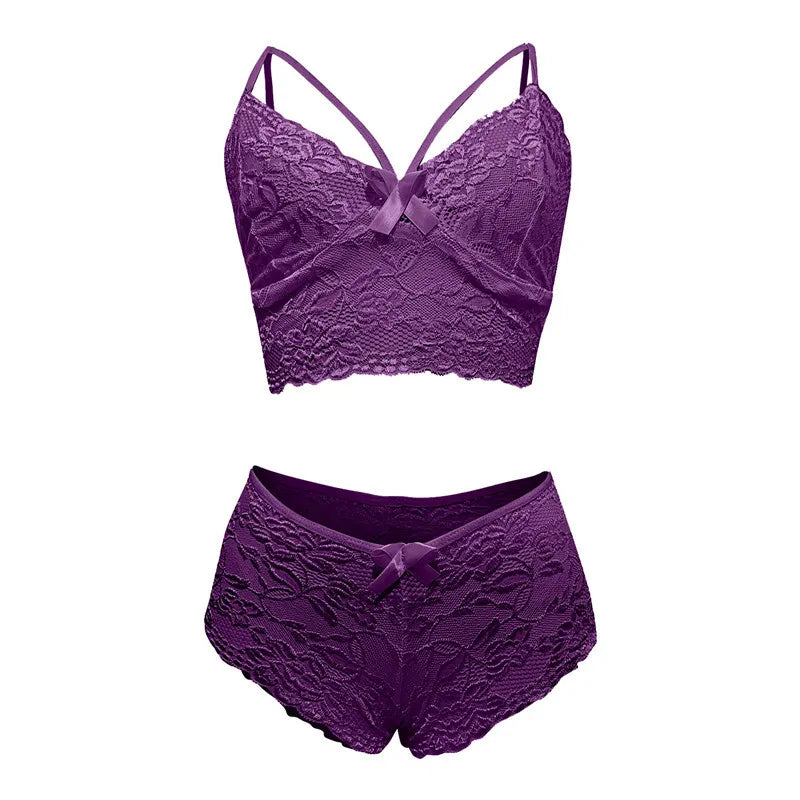 Conjunto de lingerie feminina sexy bordado floral Roupa interior erótica