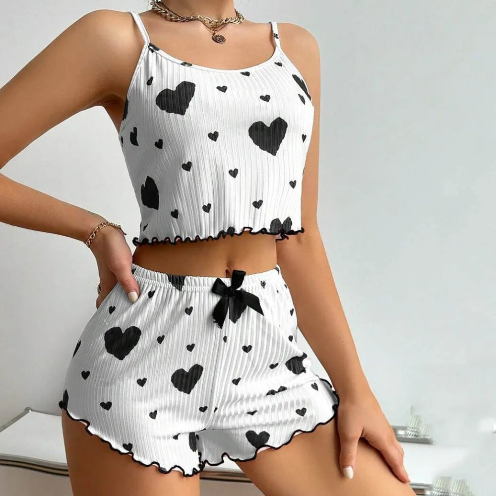 Novo Pijama Fino de Verão Cor Sólida Poliéster