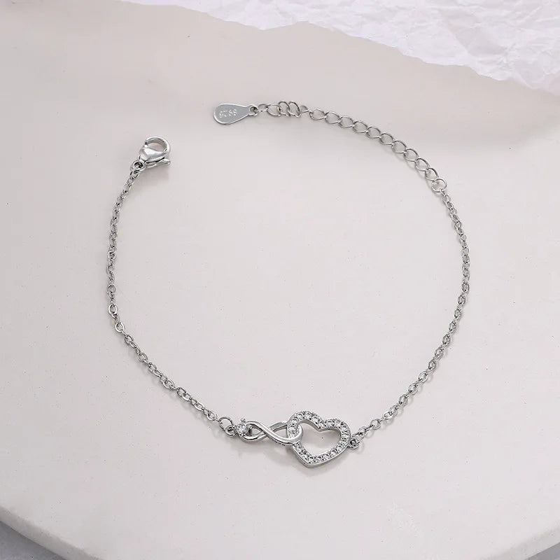 Pulseira Silver Duplo Amor Coração