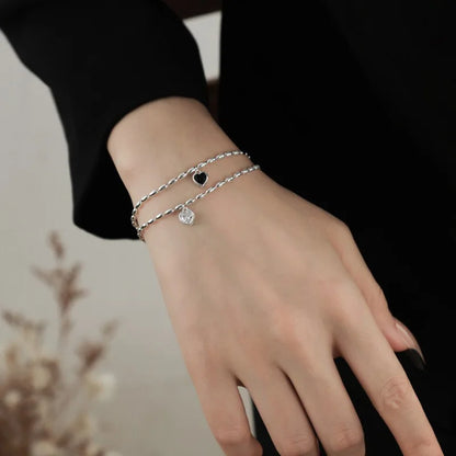 Pulseira Silver Duplo Amor Coração